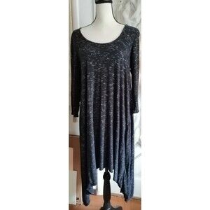 Max Studio Hi-Lo Jersey Sharkbite Dress Women Size L Black Ecru Spacedye